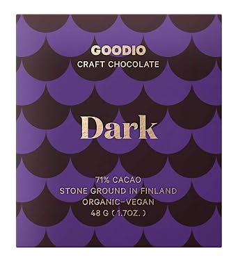 Goodio Dark Chocolate Bar 71% Cacao, 1.7 oz | Organic, Vegan, Gluten-free, Soy-Free, Crafted in Finland
