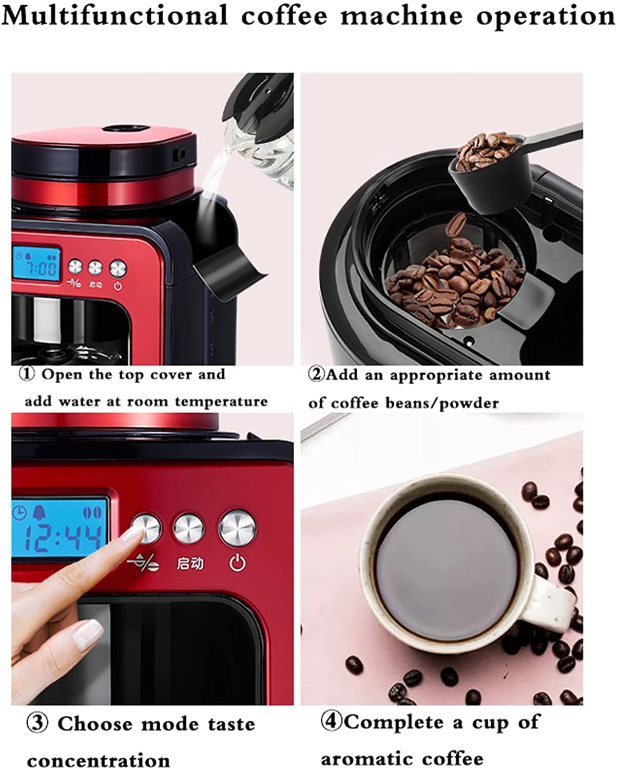 Macchina per caffè Espresso Completamente Automatica Mini Macchina per caffè Americano per la casa, Spessore Regolabile, Display LCD, macinazione a Mano Imitazione, 270x220x17 3 cm
