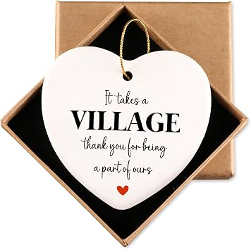 Appreciation Gifts It Takes A Village Thank You for Being A Part of Ours, Ceramic Heart Christmas Ornament Appreciation Meaningful Gifts for Coworkers Employee Bosses Teacher