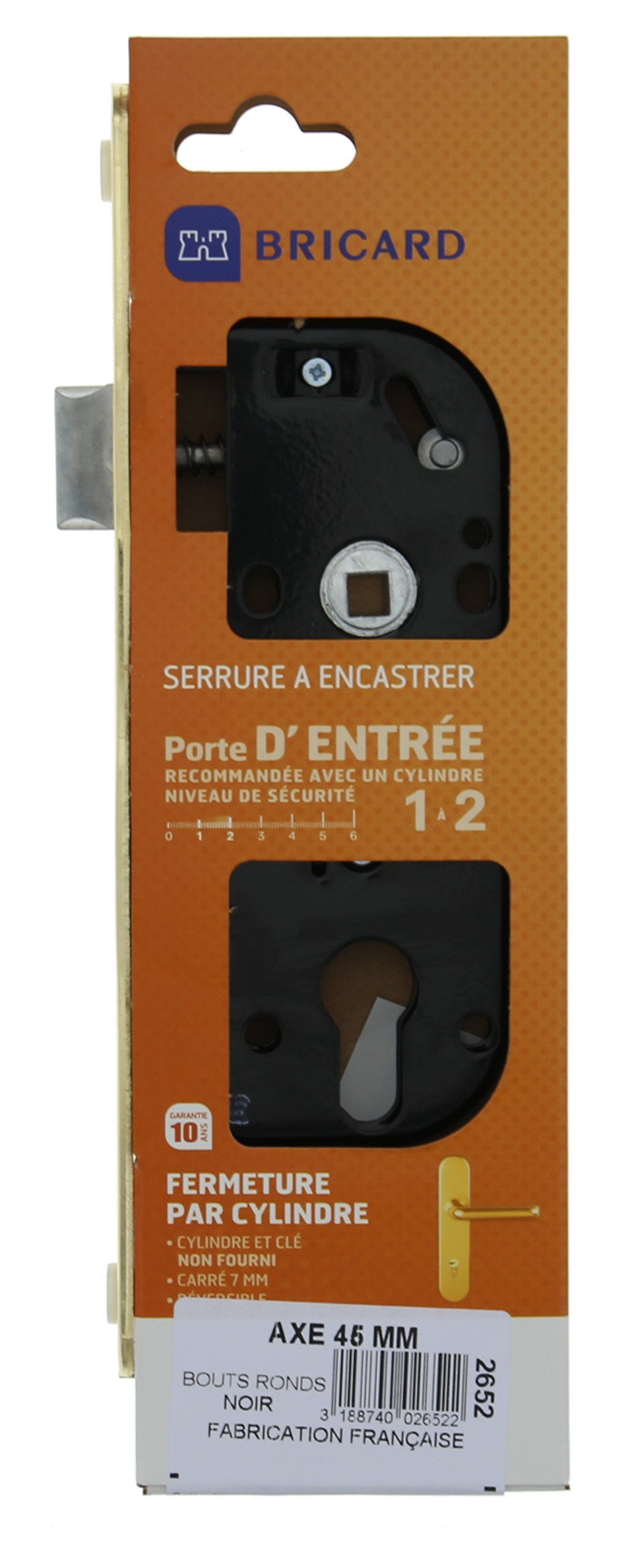 Bricard - 2652 - Serrure pour porte d'entrée- axe à 45- sans cylindre- Noir