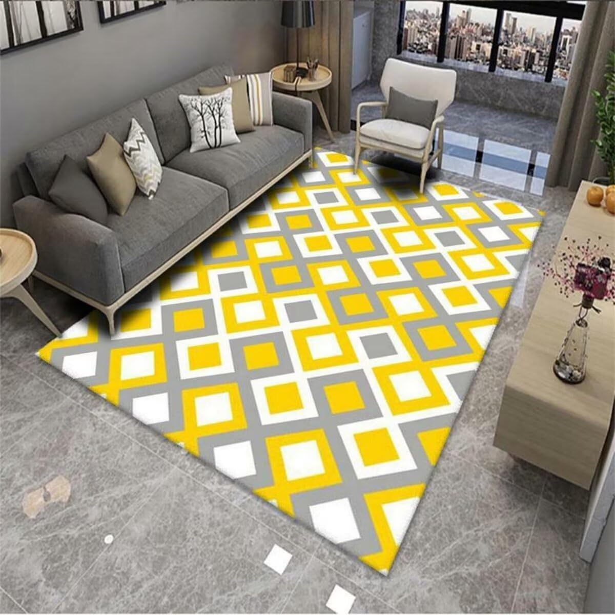 Tapis de canapé jaune et gris idéal pour une chambre d'ado fille branchée