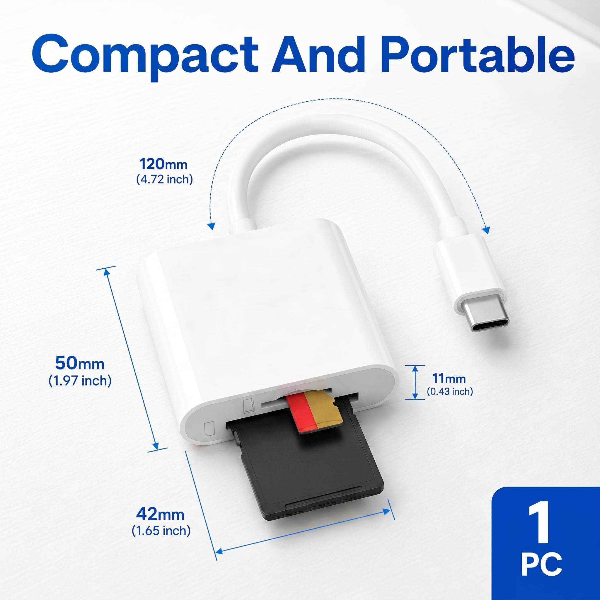 SD Kartenleser USB C, 2 in 1 Card Reader USB C Micro Card Kartenadapter Adapter für SDHC SDXC SD RS MMC Micro SDHC, Speicherkartenleser für iPhone 17 16 15 Laptop Tablet Fotografie