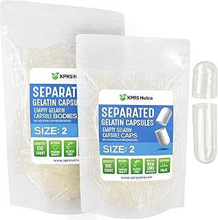 XPRS Nutra Gelatin Size 2 Separated Capsules - 100 Count Empty Capsules Separated in Bags - Size 2 Gelatin Capsules - Empty Gelatin Capsules for DIY Supplement Filling Clear