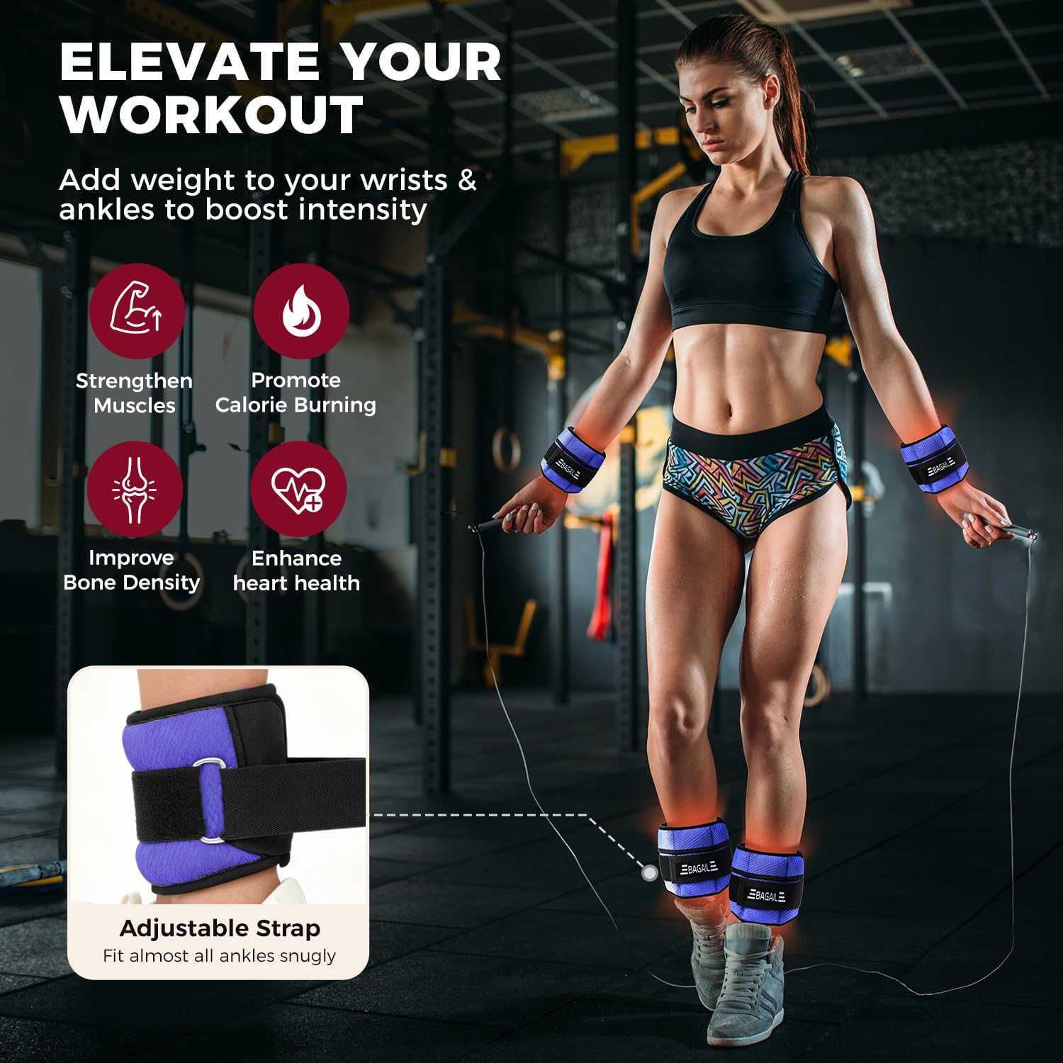 BAGAIL Ankle Wrist Weights for Women & Men, One Pair of 1/2/4/6/8/10 LBS Wearable Leg Arm Weights with Sleek Design & Secure Fit for Walking, Running, Pilates, Home Fitness & Physical Therapy