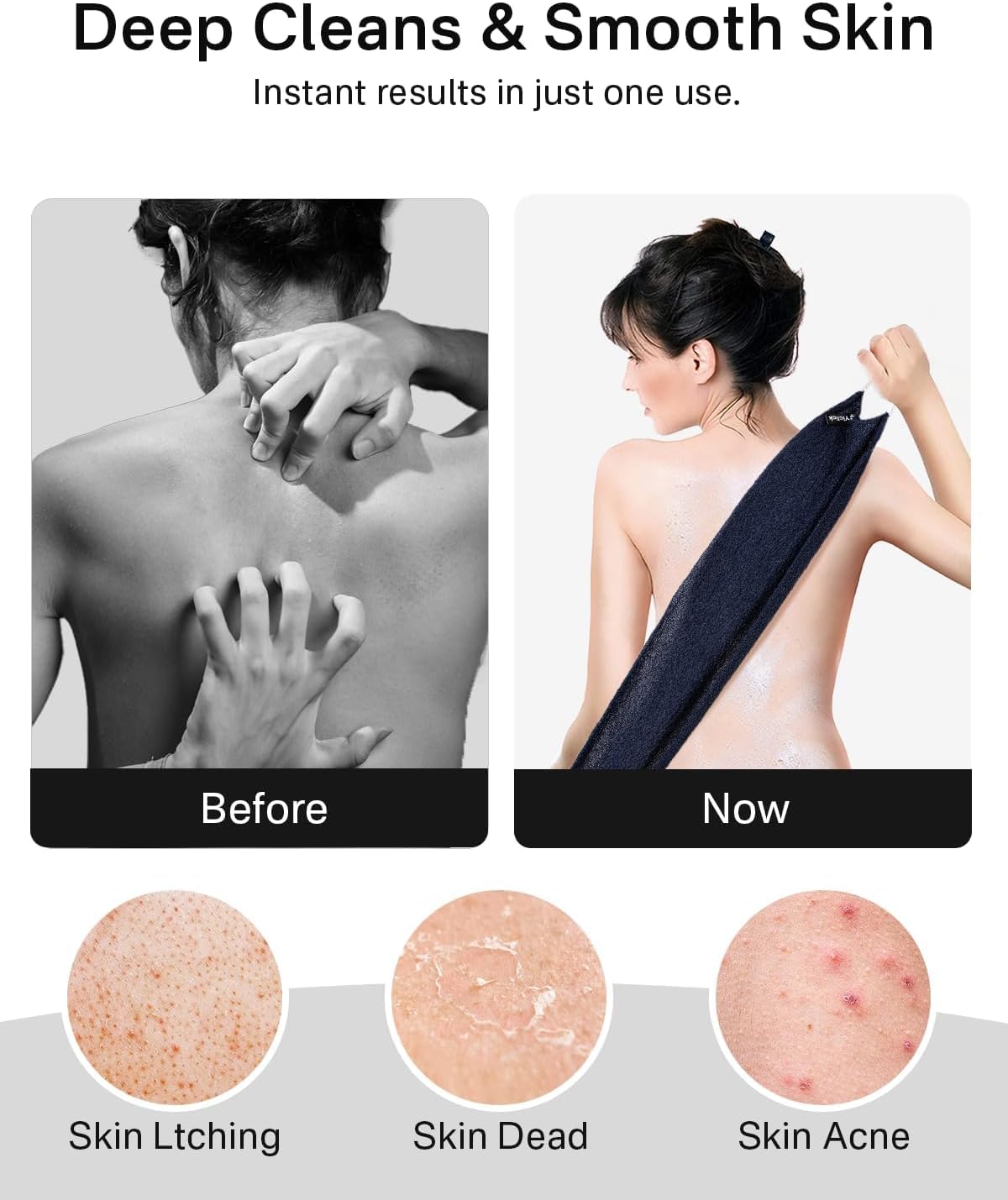 Yiclick Exfoliating Washcloth Towel with Handle, Back Scrubber for Shower, Exfoliating Body Scrubber Exfoliator, Japanese Wash Cloth for Body Scrub, Bath Sponge Loofah Luffa Washer Exfoliator Blue