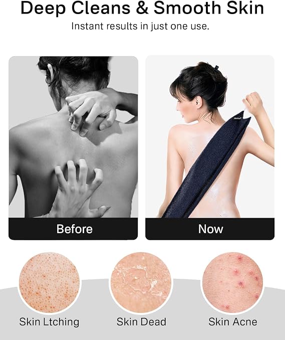Exfoliating Washcloth Towel with Handle, Back Scrubber for Shower, Exfoliating Body Scrubber Exfoliator, Japanese Wash Cloth for Body Scrub, Bath Sponge Loofah Luffa Washer Exfoliator