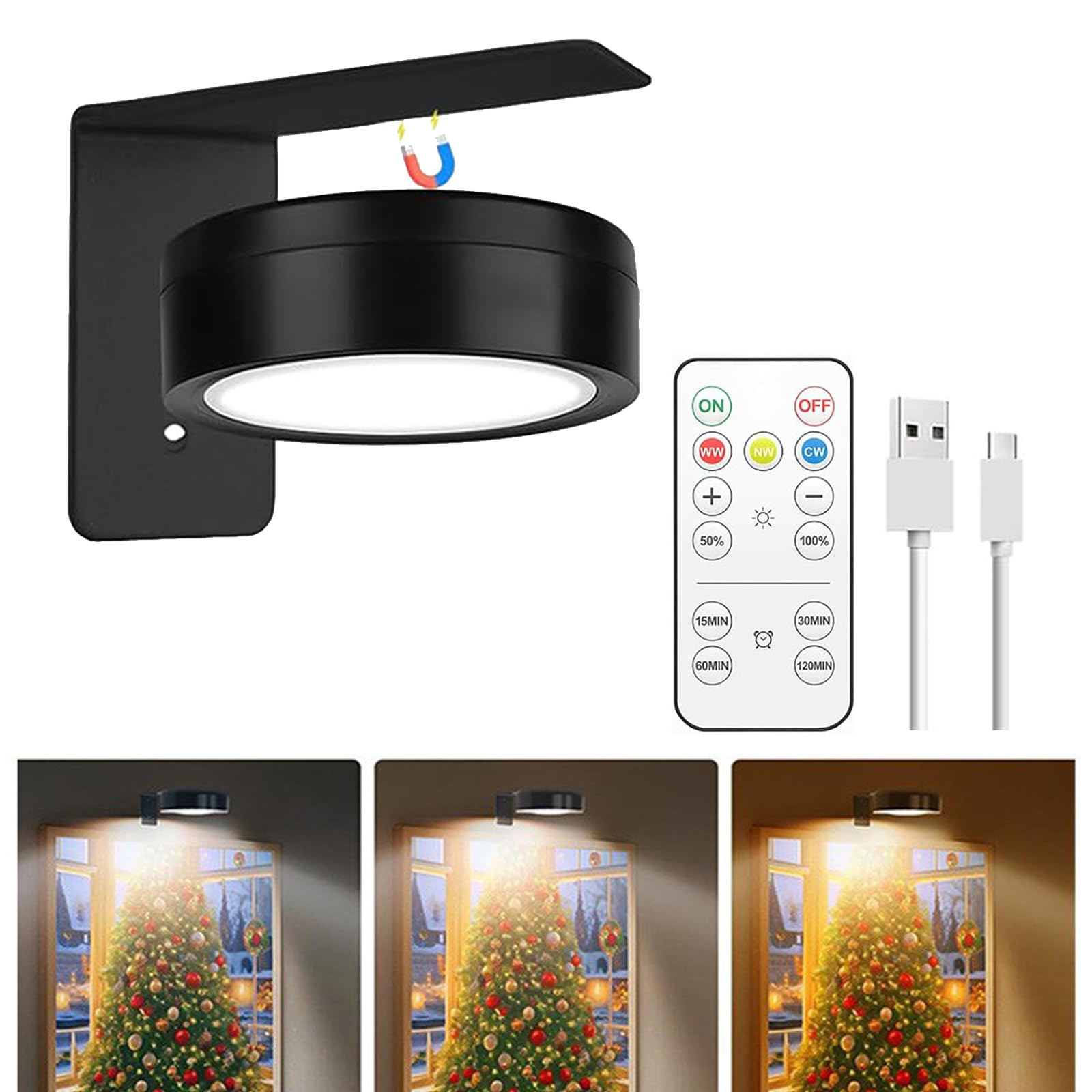Picture Lights for Wall Rechargeable, 1 Pack Battery Operated Wall Lights with Remote Control, 3 Colour Dimmable Magnetic Picture Light with Timer, Indirect Wall Lighting for Display Art Paintings