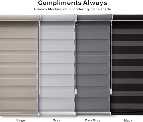 Miniatura 5 de Persianas enrollables con diseño de cebra personalizadas, persianas de doble capa con control de luz para día y noche (gris claro)