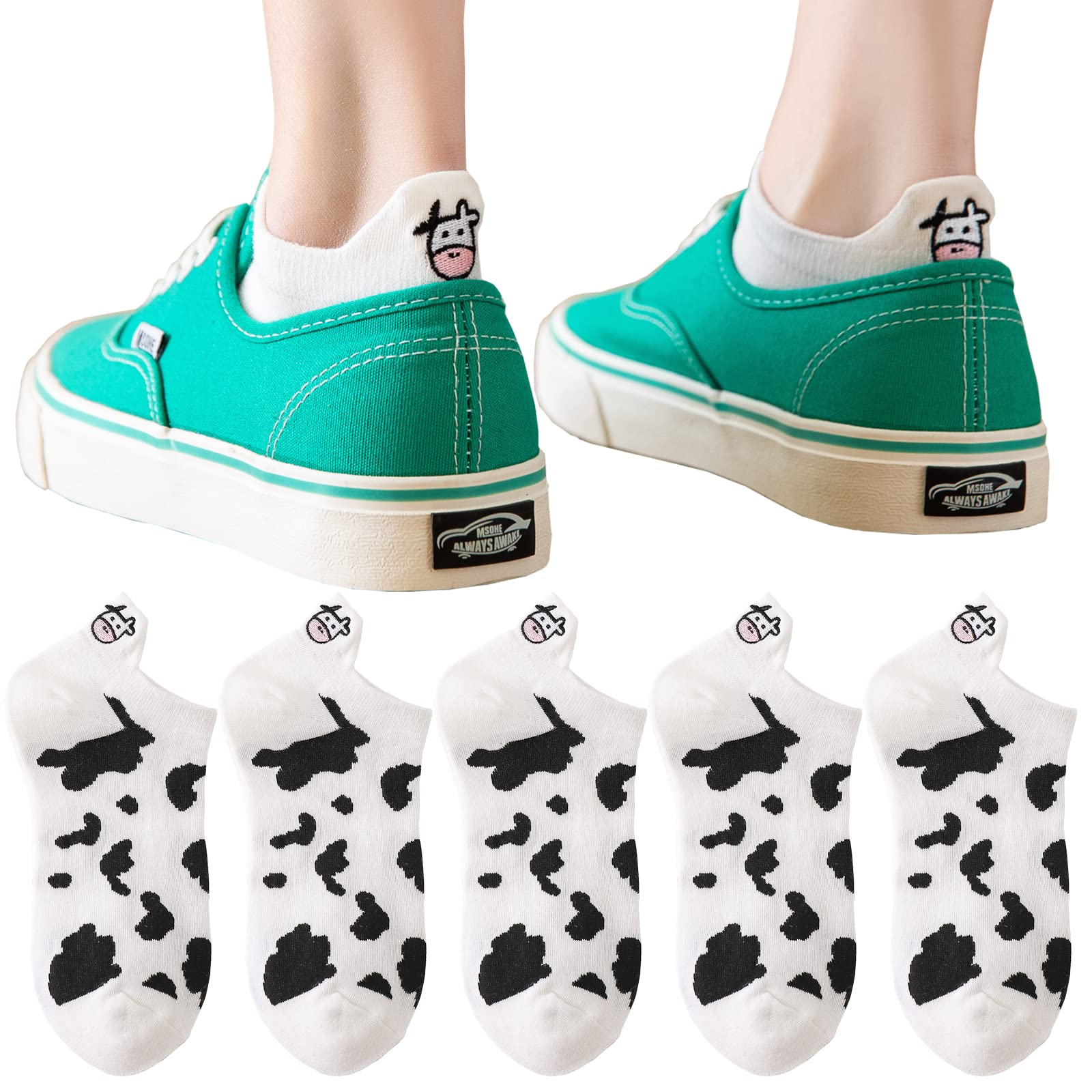 5 Pairs Cute Cow Socks Women Embroidery Cotton Black White Short Socks Casual Ankle Socks for Women Socks-image-23
