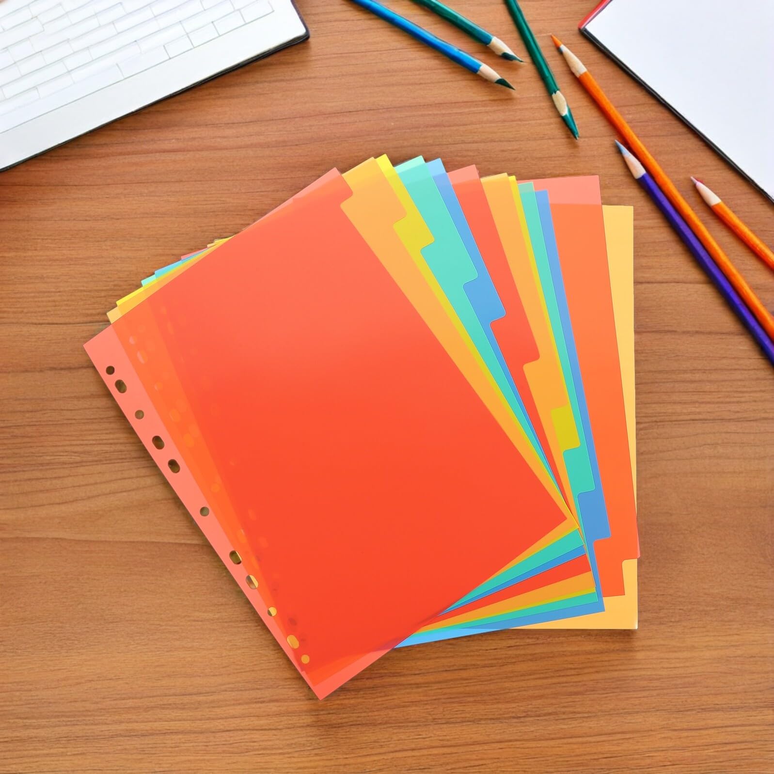 6 Sätze Kunststoff Register Trennblätter mit Farbigen Tabs Leichte Stabile Ordner Sektionsteiler für Büro Schule Dokumentenorganisation Normgerecht Wiederverwendbar