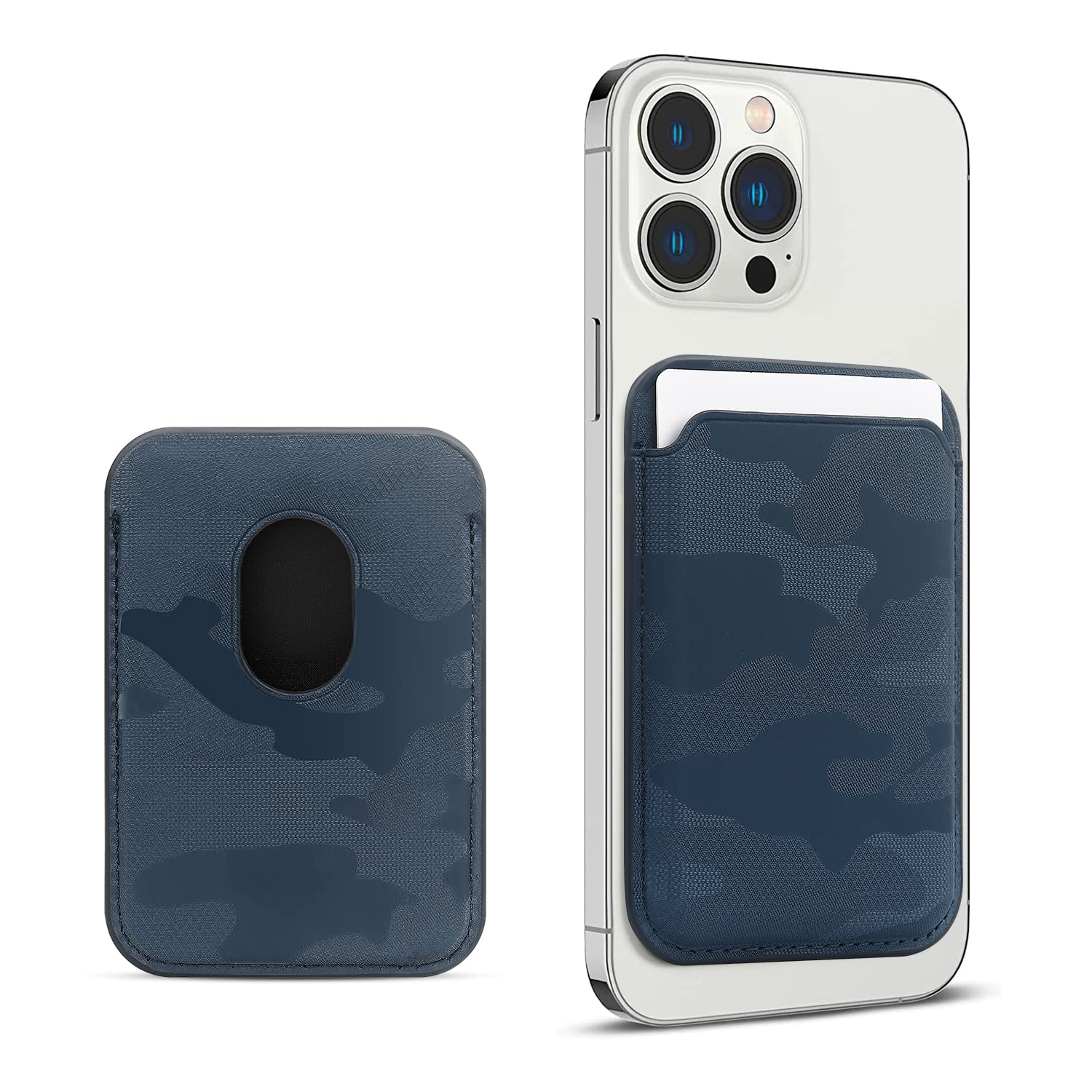 FIDWALL Magsafe Wallet Portafoglio Tessuti in Pelle per iPhone 16/15/14/13/12 Max/Pro/Plus/mini,con Anello in Ferro per all Phone Case,RFID Card Holder con Magsafe Magnete (Blu mimetico)