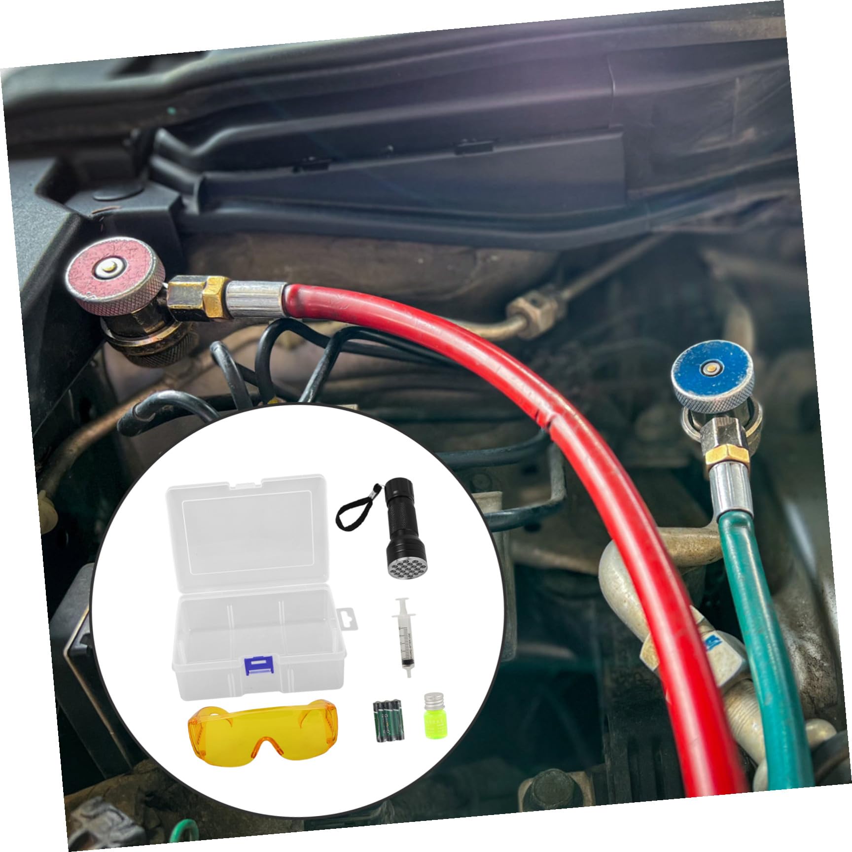 TOYANDONA Kit de Détection de Fuites et Lunettes de pour Climatisation Automobile Lampe Torche UV Plastique Solide Compatible pour Différents Modèles de Voiture