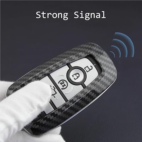 Miniatura 9 de YJMOTOR Funda protectora de goma de silicona suave con textura de fibra de carbono con llavero para Ford Bronco Mustang Fusion Raptor F150 F250