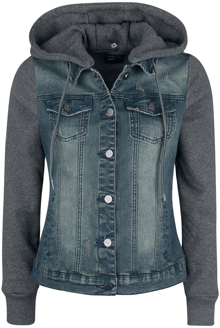 RED by EMP Damen blau-graue Jeansjacke mit abnehmbarer Kapuze