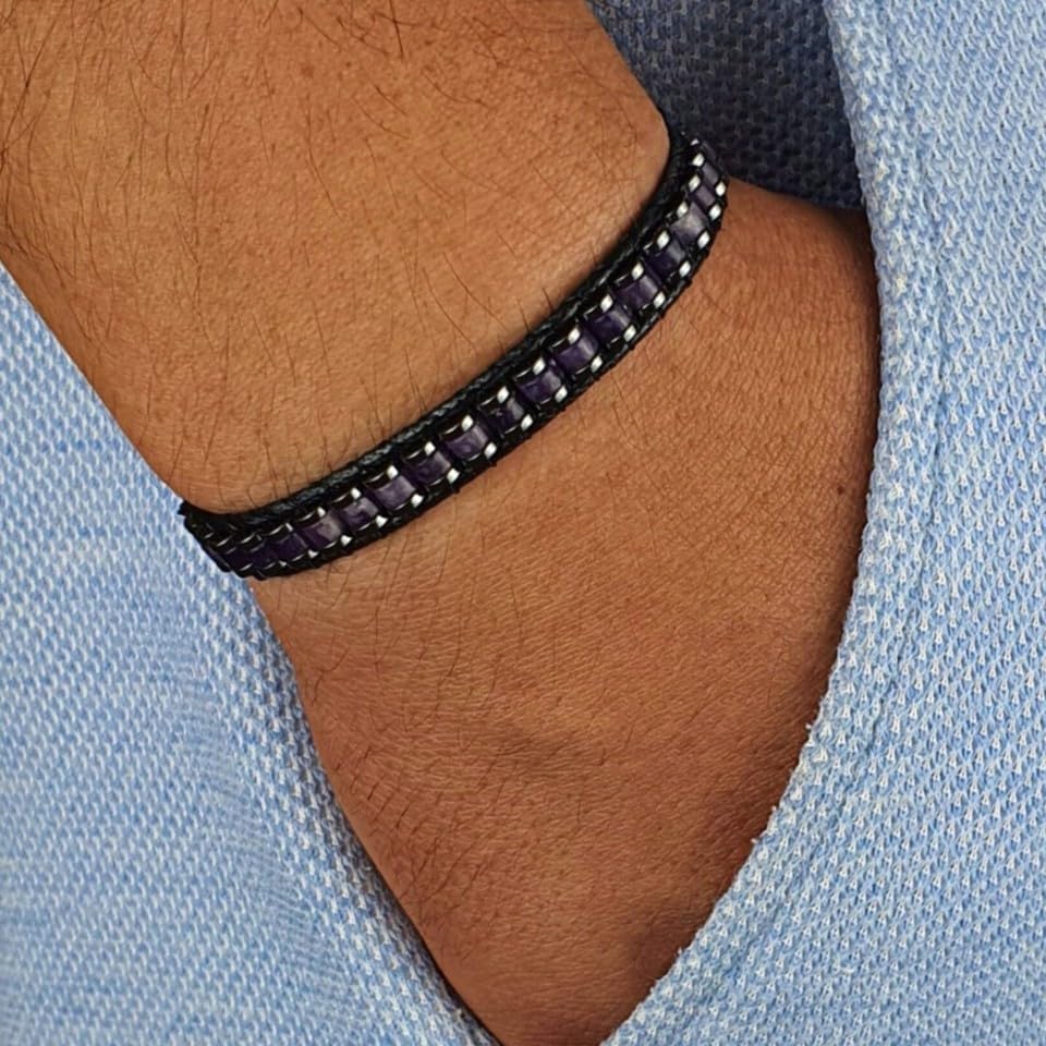 Amethyst Leather Crystal Healing Bracelet Women Men Protection Retro Gifts