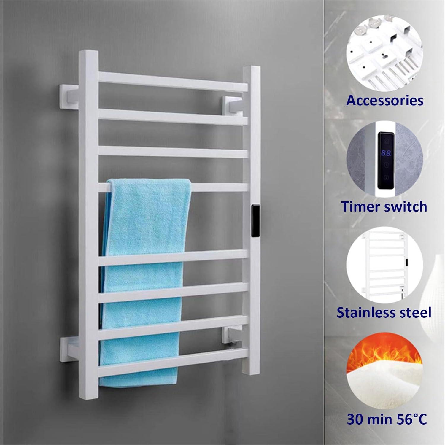 White,Hard Wired,Stainless Steel for Drying Towels and Garments,Radiator Towel Racks for Bathroom,Bathroom Heated Towel Bar Wall Mounted