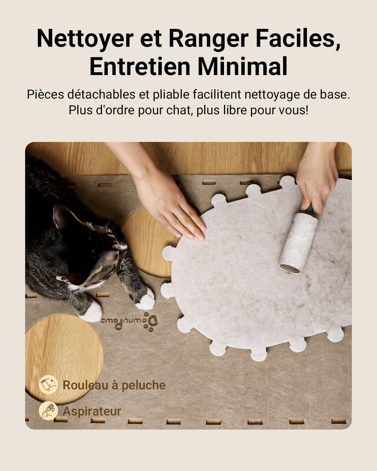 DownyPaws Grotte à Feutre, lit pour Chat à 2 Niveaux, 50 x 33 x 50 cm, Château-Maison de Jeu, Design Chaleureux, Protège Les Griffes, Beige