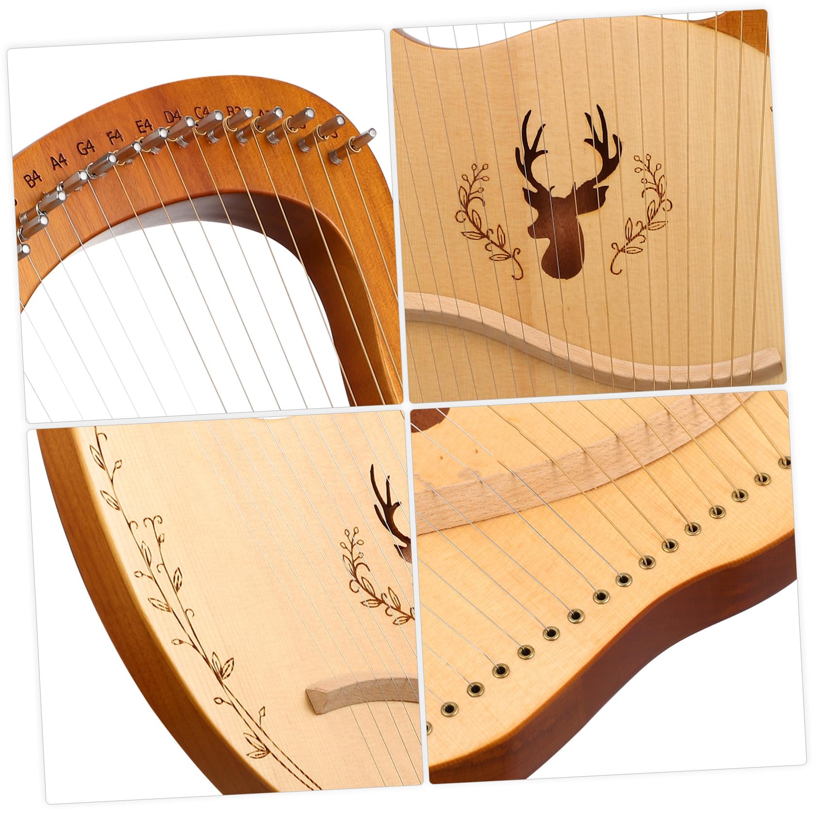 ABOOFAN Set di Arpa Lira con Bordo Arrotondato in Legno con 19 Corde, Chiave di Accordatura e Borsa in Poliestere, Strumento Musicale e Accessori Completi per Principianti