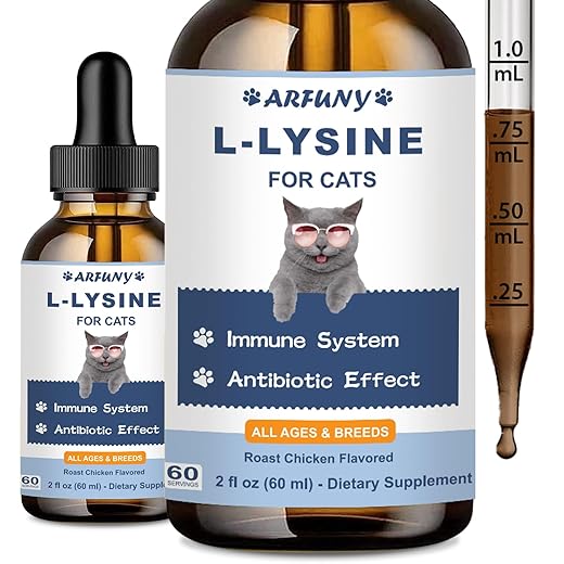 L-Lysine Supplement for Cats - Immune Support - 60ML Lysine for Feline Respiratory, Sneezing, Runny Nose, Eye Function - Natural Cat Antibiotic Drops - Roast Chicken Flavor