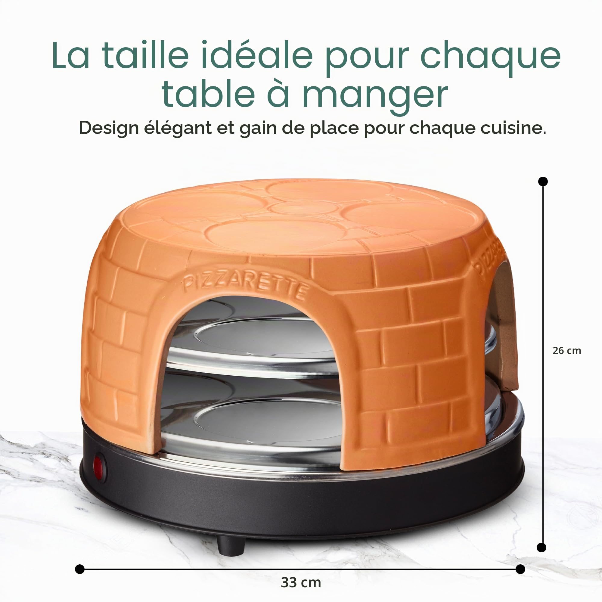 Emerio PO-116124.1 Four à pizza, couvercle en terre cuite, fait à la main, design breveté, pour mini pizza, véritable plaisir en famille pour 8 personnes