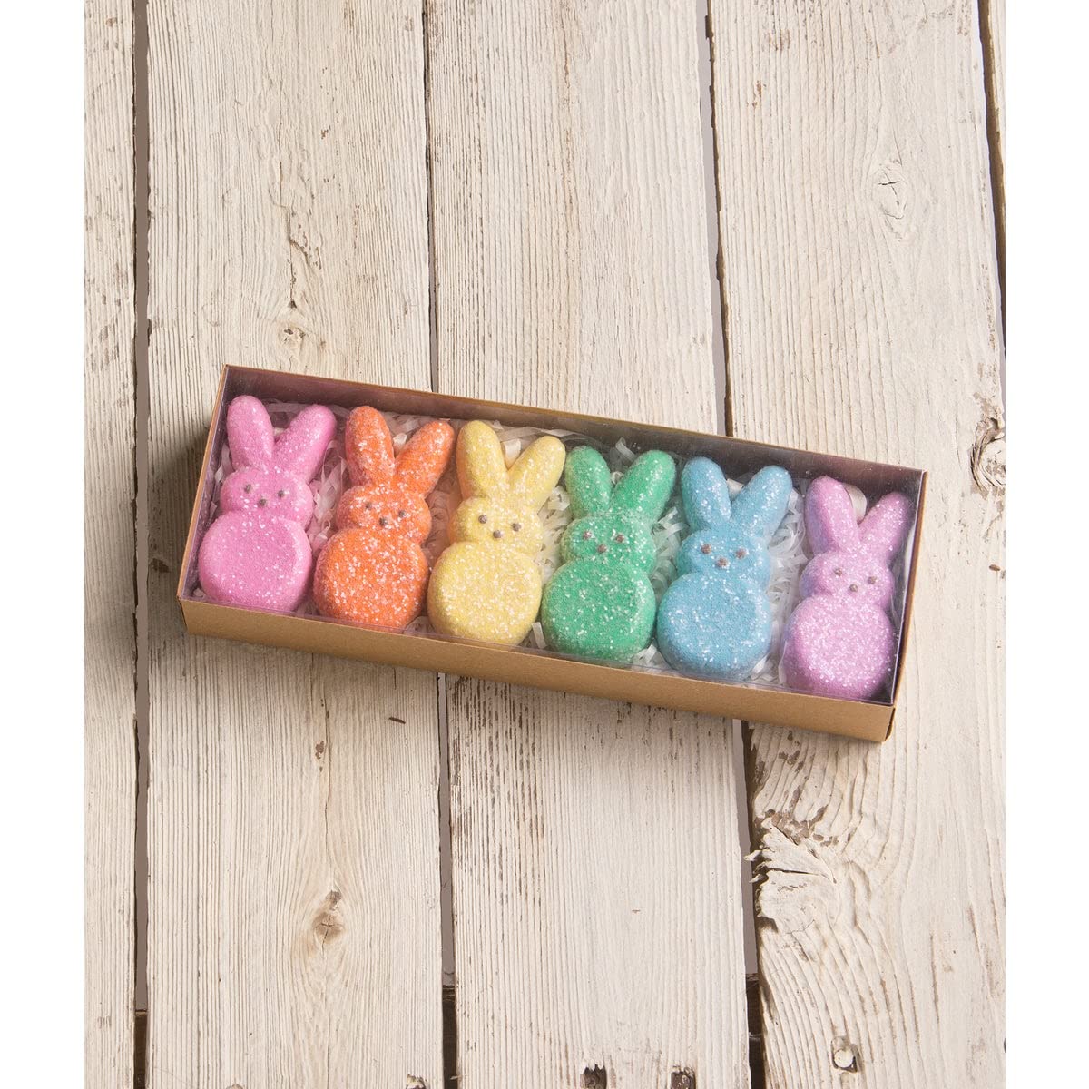 Bethany Lowe Designs PE1102 Peeps 3'' Bunny Ornaments Set of 6, Multicolor
