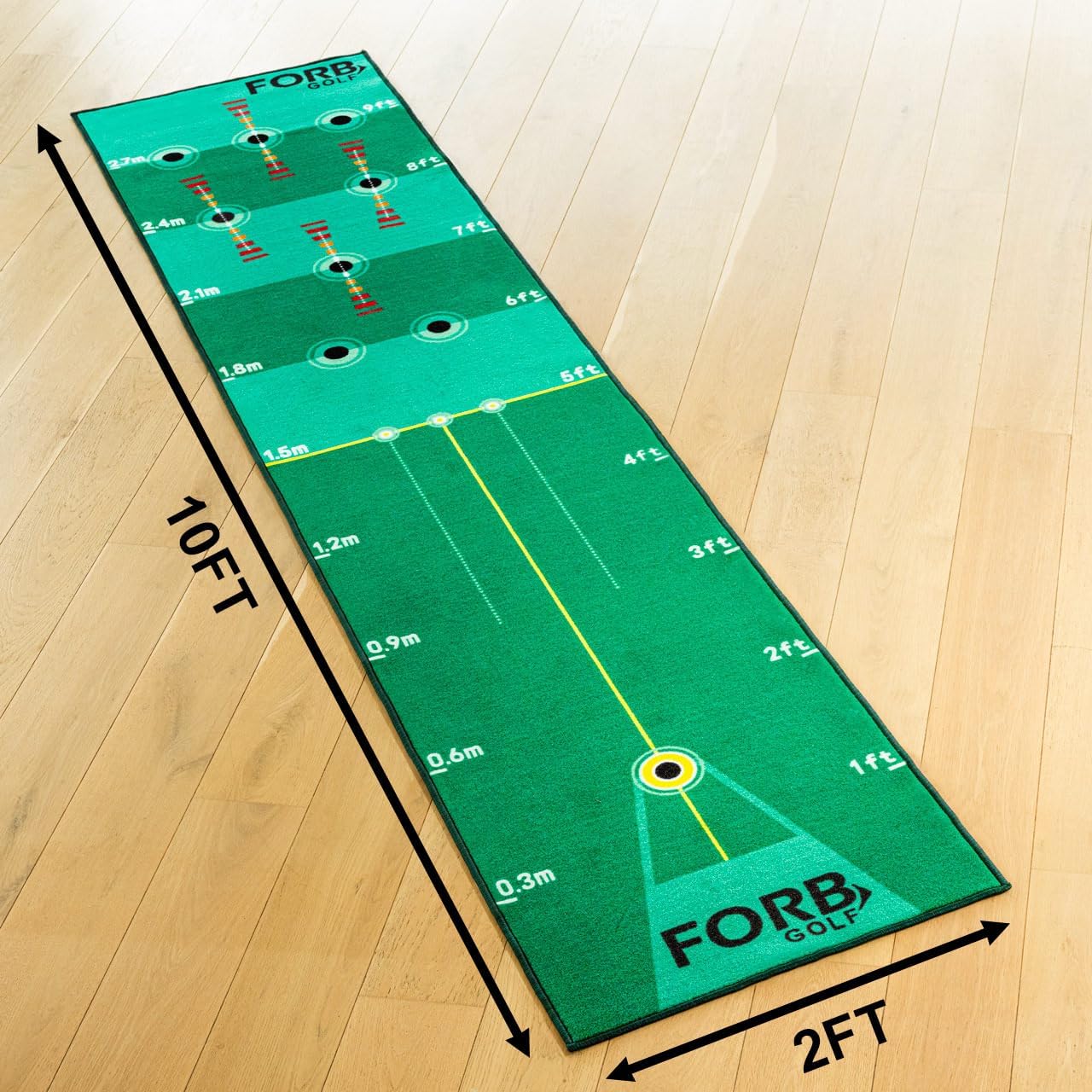 FORB Multi-Target Golf Putting Mat 10ft – Indoor Putting Green with Alignment Guides & Target Zones, Non-Slip Base – Golf Practice Mat for Accuracy, Distance Control & Home Training