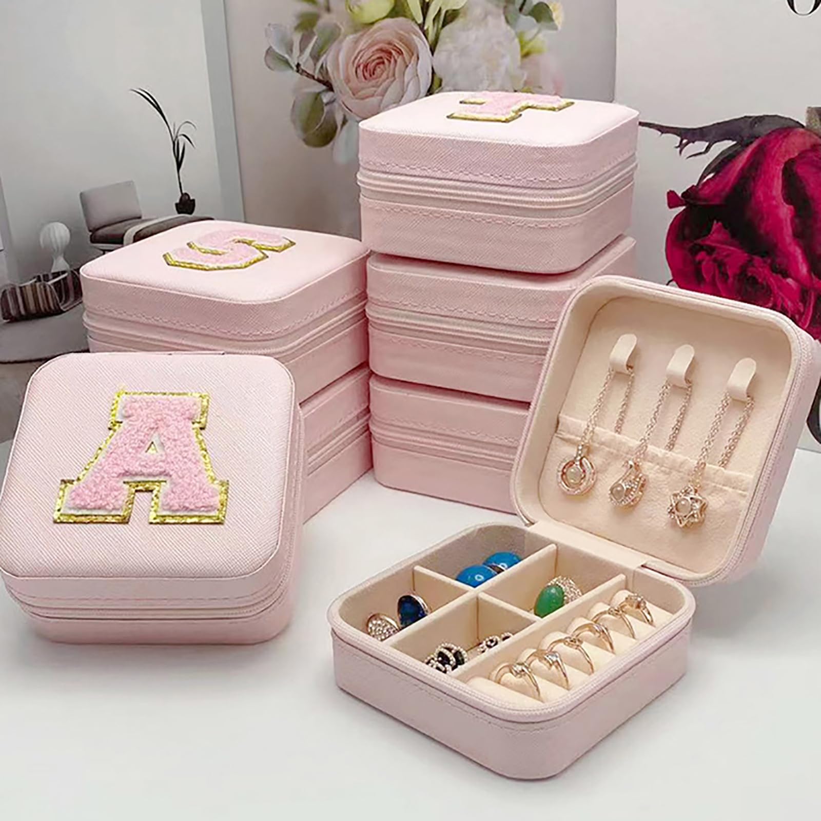 Petite Boîte à Bijoux De Voyage - 10x10x5 Cm - PU Avec Velours - Compartiments Amovibles Pour Bagues, Colliers