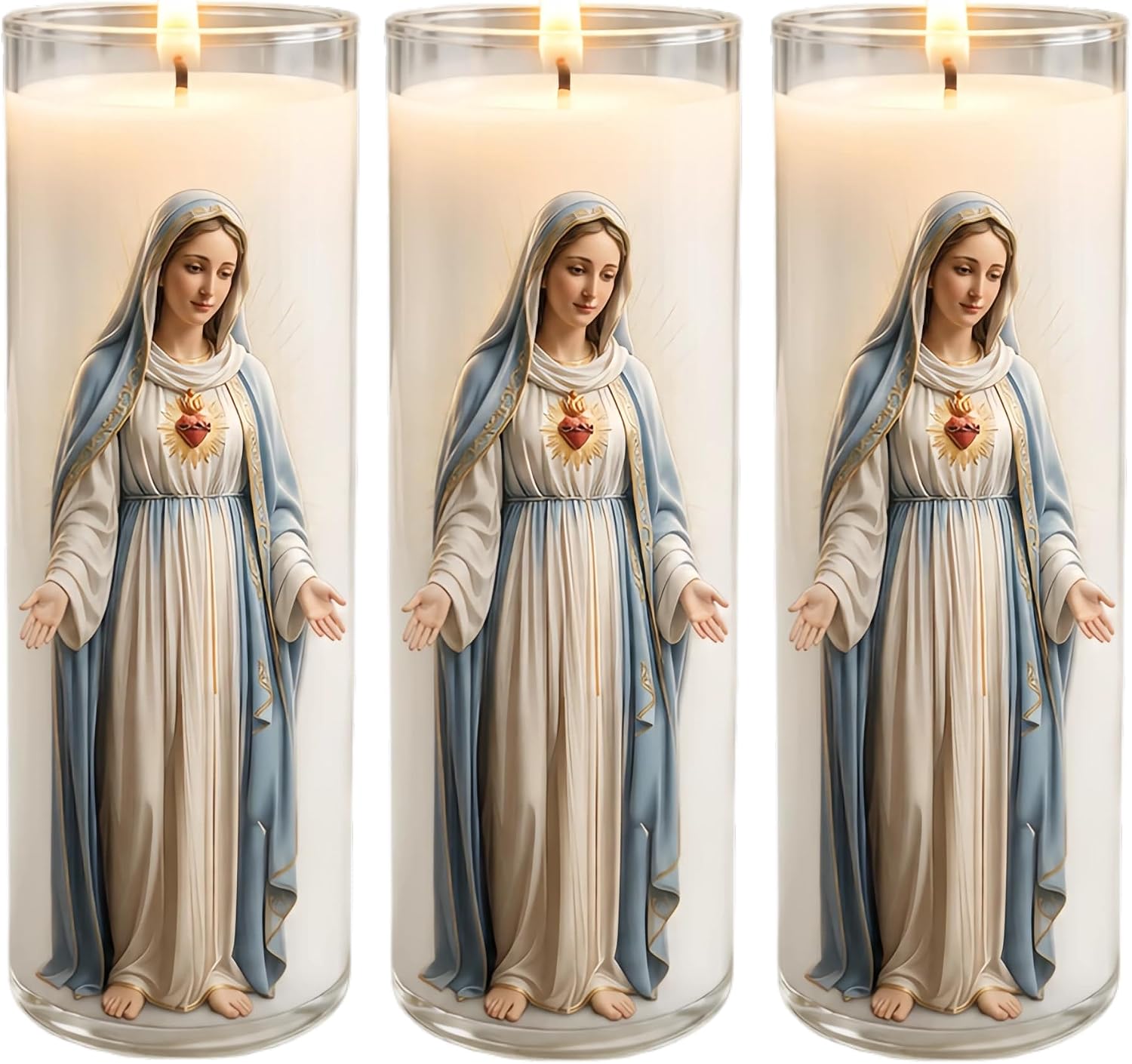 Virgin Mary Sacred Heart Candle, 2x8 White, 3-Pack