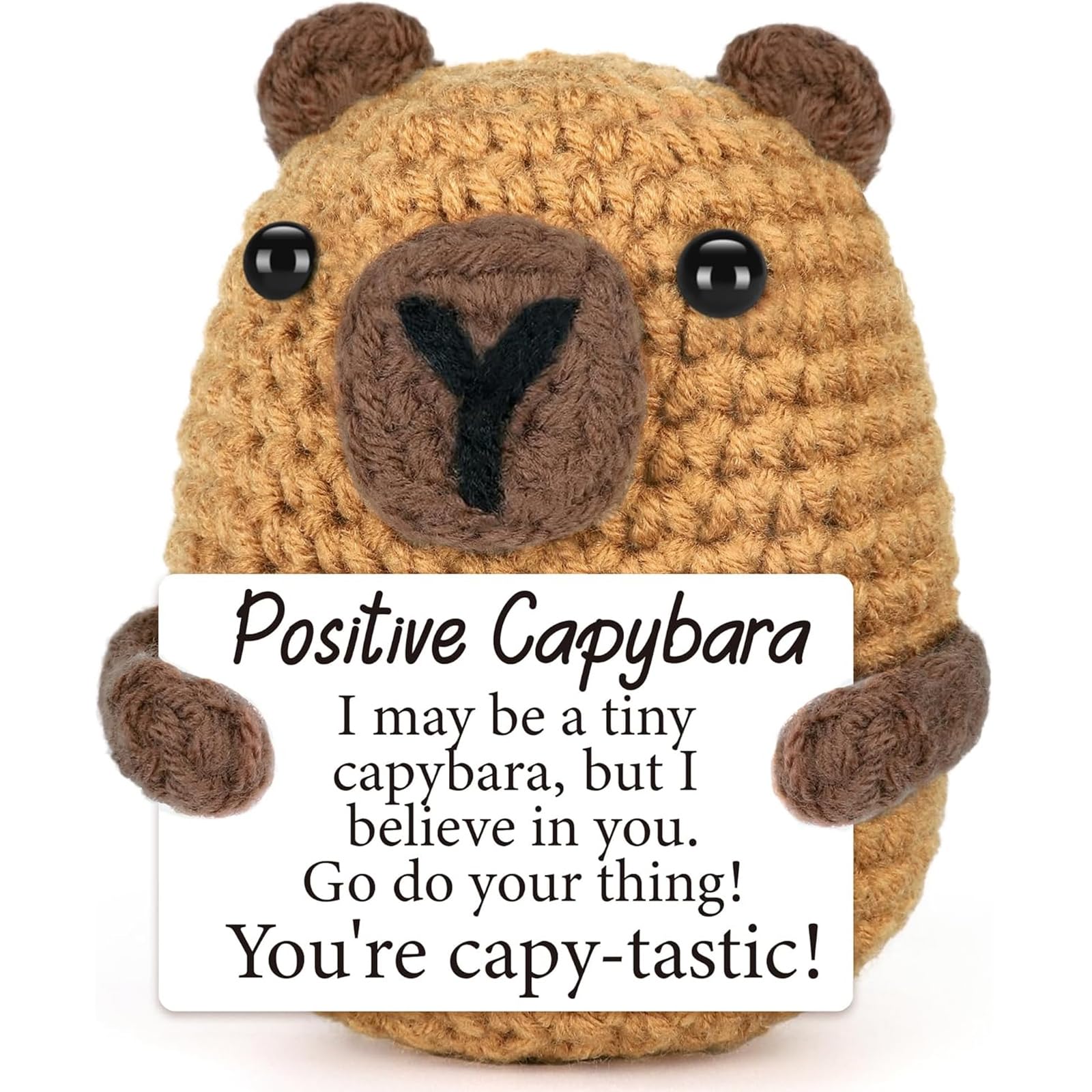 Zyssby Positive Capybara,Emotion Support Capybara,Handmade Crochet Capybaras Decor,Crochet Animals Capybaras Gifts,Cute Desk Decor for Home Office,Small Motivational Dolls for Adults Teens Friends