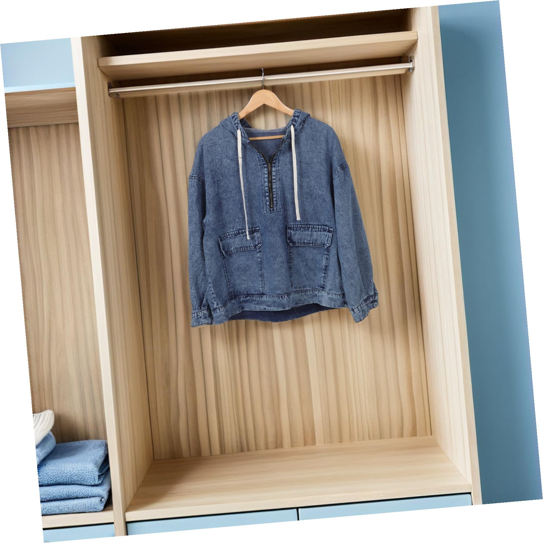 HEMOTON Bluza Dżinsowa Damska Jeansowa z Kapturem Wygodna Jeansowa z Kapturem Typu Oversize Blue