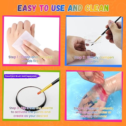 Black and White Face Paint, Water Based Facepaint, Non Toxic Body Paint, High Pigment Face Painting for Halloween, Easter, Themed Parties, Cosplay 1.06 Oz.(White)