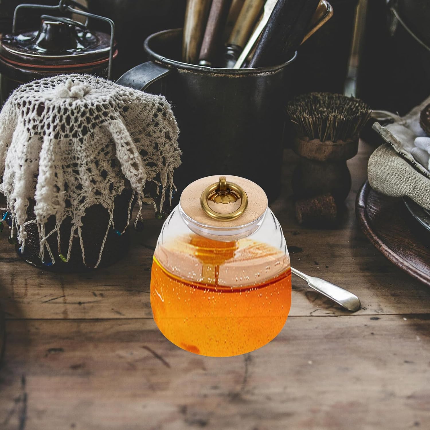 SHINEOFI Glass Honey Jar with Lid 450ml Reusable Airtight Sealing Container for Kitchen Jam and Syrup Storage