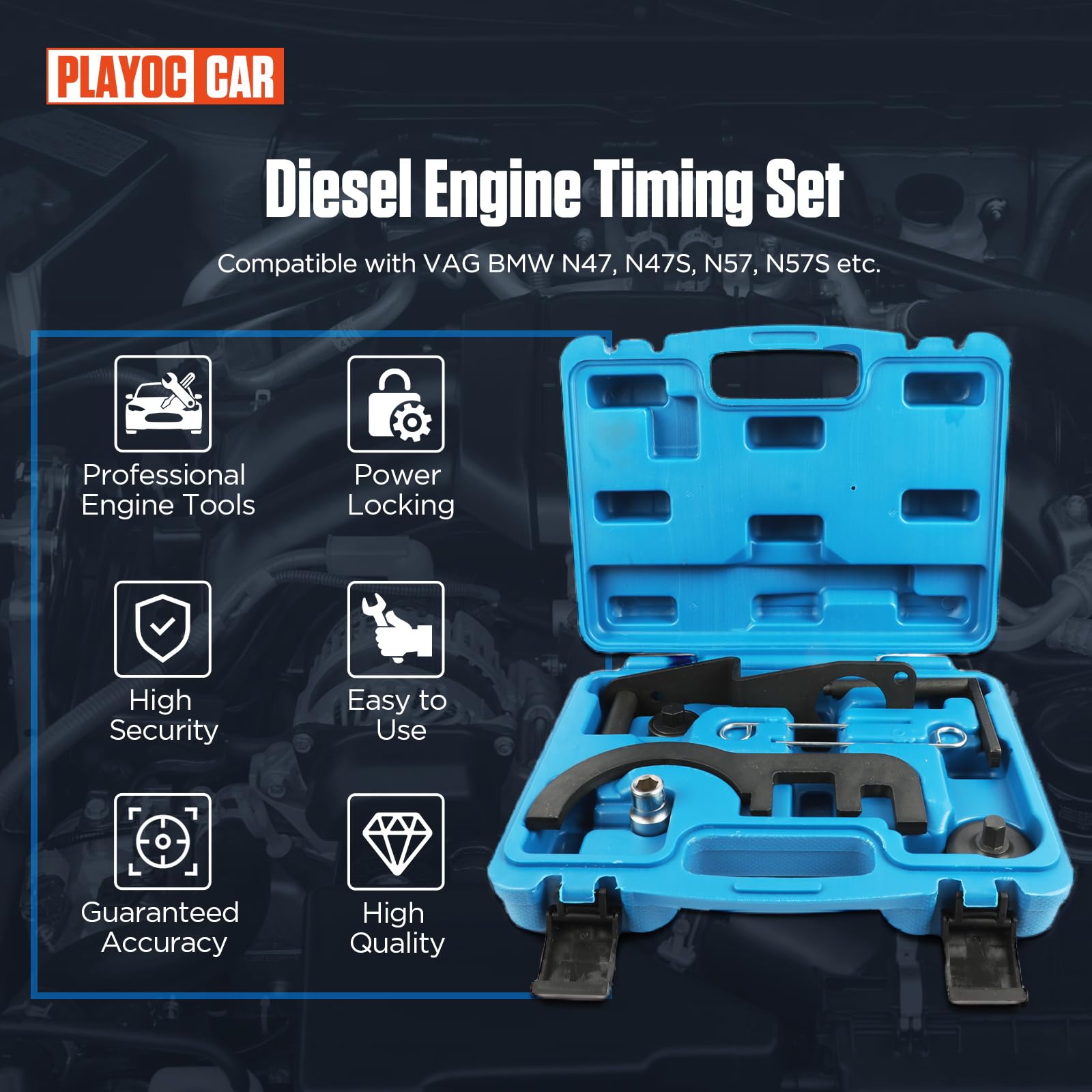 9tlg Motor Nockenwellenverriegelung Werkzeugsatz Kompatibel mit BMW 4-Zylinder / 8-Zylinder Dieselmotor N47 N47S N57 N57S 120d 325d 530d 1, 3, 5, 7 Series, X1, X3, X5, X6 Series Motoreinstellwerkzeug