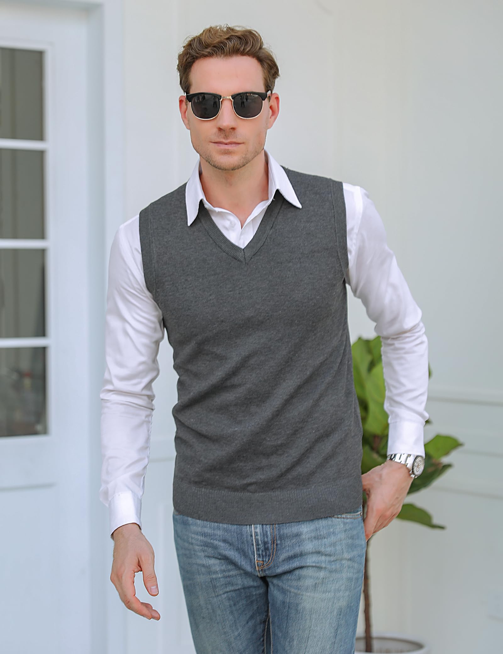 iClosam Gilet Maglione da Uomo Inverno Gilet V-Collo Cotone Casual Pullover Smanicato Maglia Sweater Felpa Men