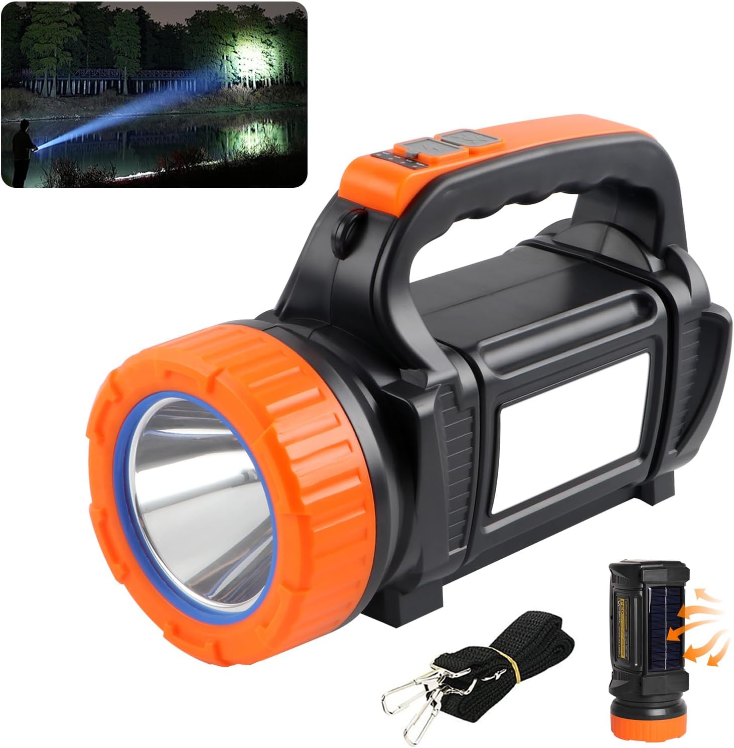 Solar Camping Lantern, LED Flashlight Spotlight Lantern 2000-Lumen 4000mAh, 6 Light Modes, Portable Bright Camping Light, IPX4 Waterproof, Hiking, Power Outages, and Emergencies