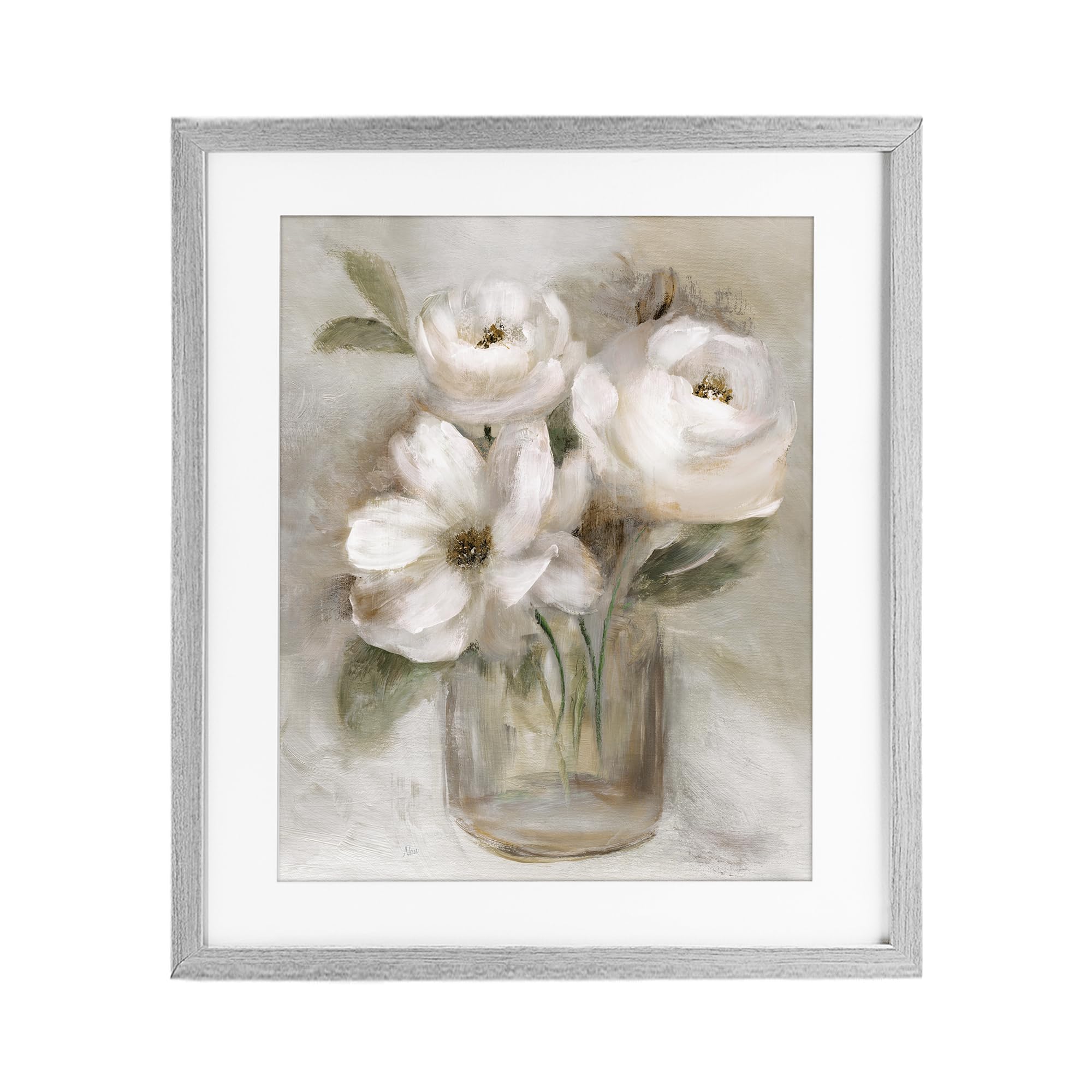 Stupell Industries 'Soft Brushstroke Roses', Framed Print Under Glass, Gray, 17 x 21 Inches, Easy to Hang and Sturdy, Made in USA, by Nan