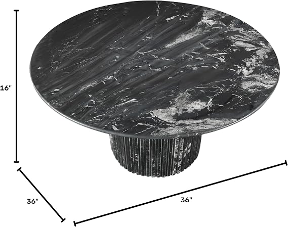 Meridian Furniture 248Black-CT Genoa Collection Art Deco Coffee Table with Handcrafted Genuine Marble, Black Marble with White Veining, 36 W x 36 D x 16 H, Black
