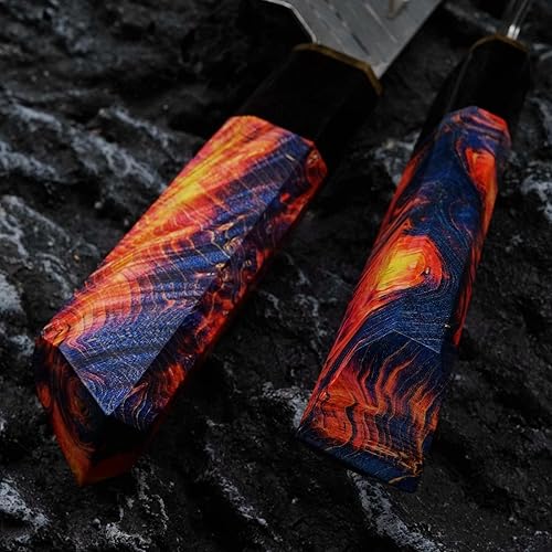 Miniatura 8 de Cuchillo Santoku de acero de Damasco hecho a mano, cuchillo de chef japonés Tanto con vaina, cuchillo Bunka de 8 pulgadas, cuchillos para cortar