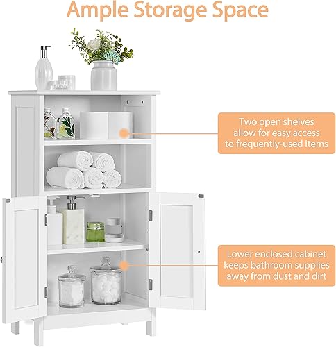 Miniatura 5 de Topeakmart Armario de almacenamiento de piso de baño con 2 puertas y estante ajustable, organizador de almacenamiento lateral para sala de