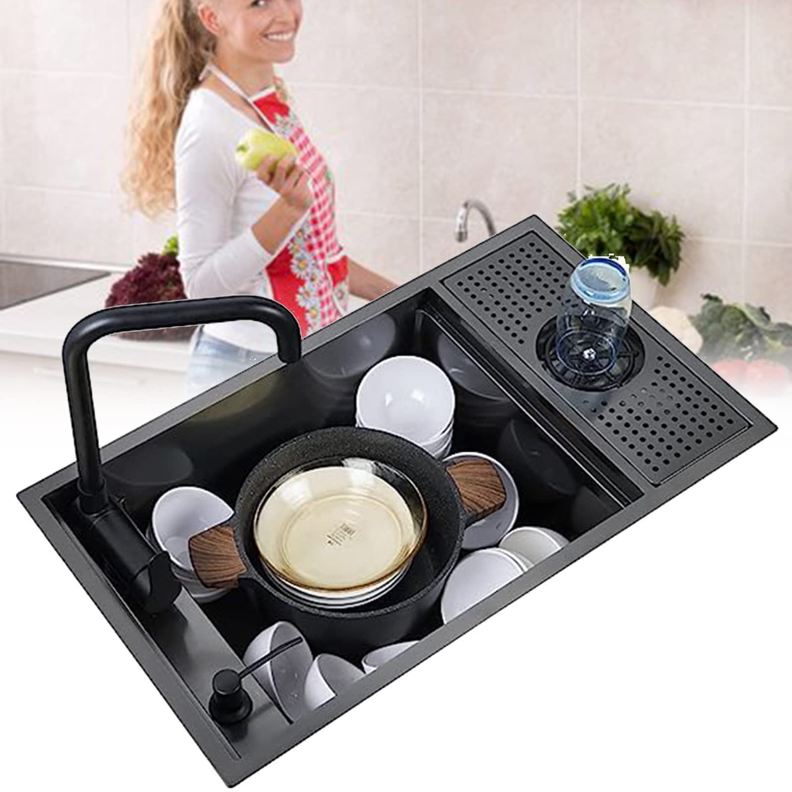 Évier de cuisine simple anti-encombrement cuve cachée gain de place