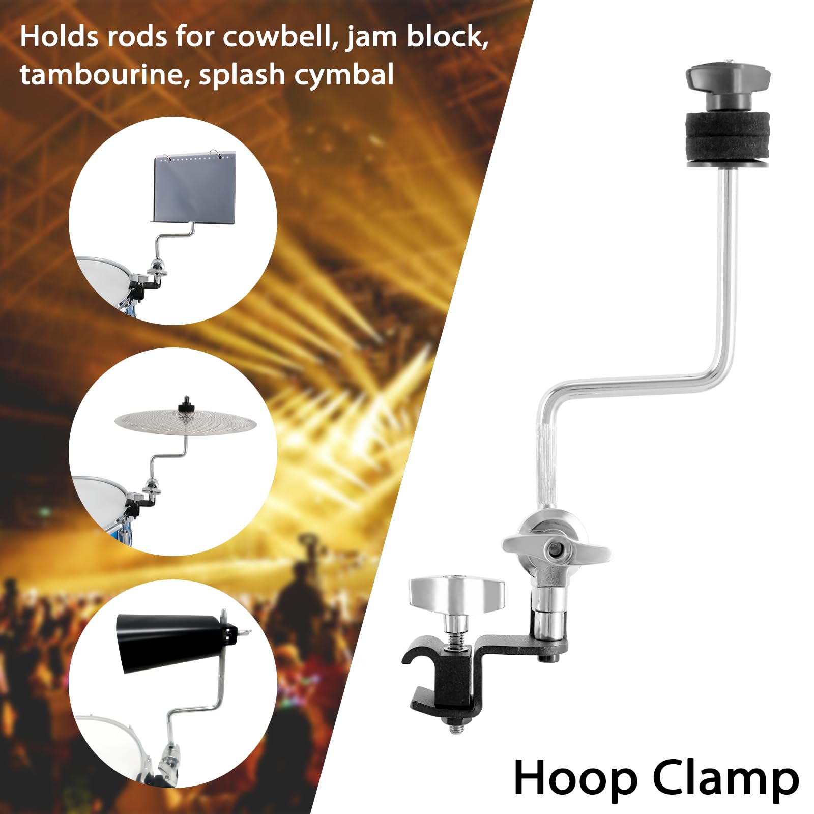 RANMING Beckenklemmen Arm Drum Hoop Mount Beckenklemme für Snare Drums und Toms Drum Set Klemme mit Z Splash Drum Hoop, Verlängerungshalterung für 20,3–30,5 cm Becken, Beckenmontierter Halter,
