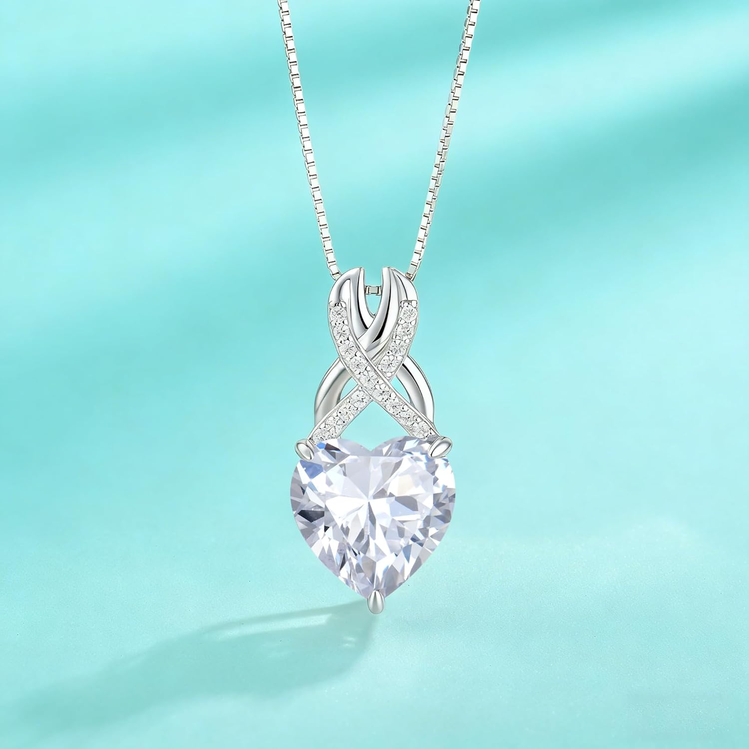 Heart Birthstone Necklace for Women 925 Sterling Silver Zirconia Pendant Infinity Love Necklaces Anniversary Birthday Mothers Day Jewelry Gifts for Mom Wife Lover Friend - Image 5