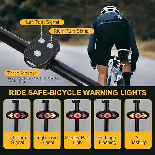 Miniatura 3 de JINKEY Luz trasera inteligente para bicicleta con señales de giro, luces intermitentes inalámbricas recargables por USB, control remoto,