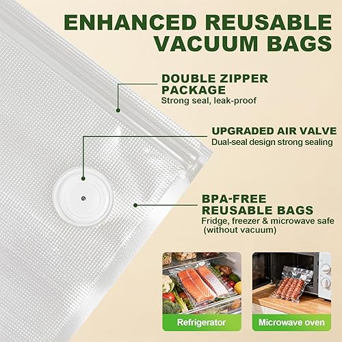 Miniatura 7 de Premium Metal Handheld Vacuum Sealer, Vacuum Sealer for Food with Power Display & Detachable Tank, 60kPa Strong Suction, Includes 30 Reusable Bags &