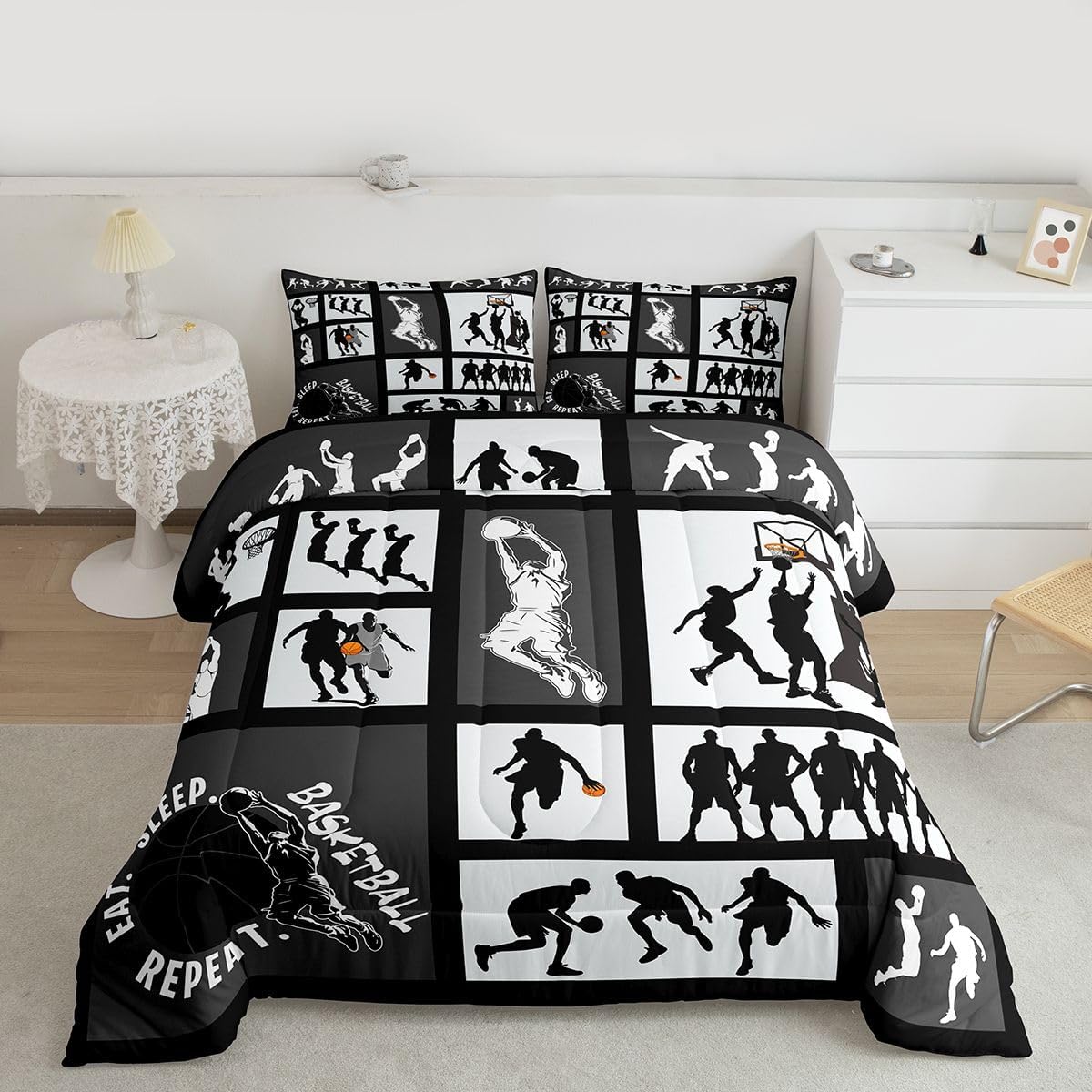 Feelyou Ski Sports King Size Comforter Set for Kids Boys Men Winter Ski Theme Teens Bedding Set Cute Colorful Skier Print Quilt Duvet Set Sports Themed Bedroom Decor