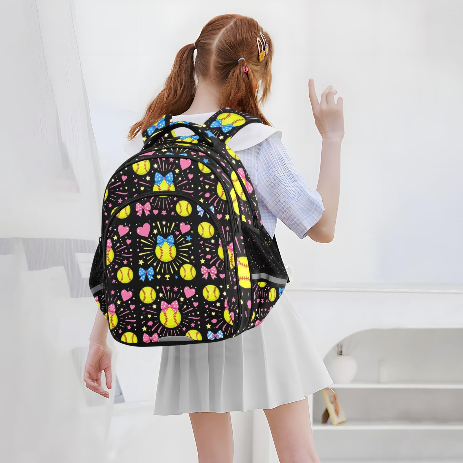 KLL Uroczy plecak szkolny dla chłopców dziewcząt gimnazjum duża torba na książki dla dzieci plecaki podróżne uroczy żółty softball czarny wzór
