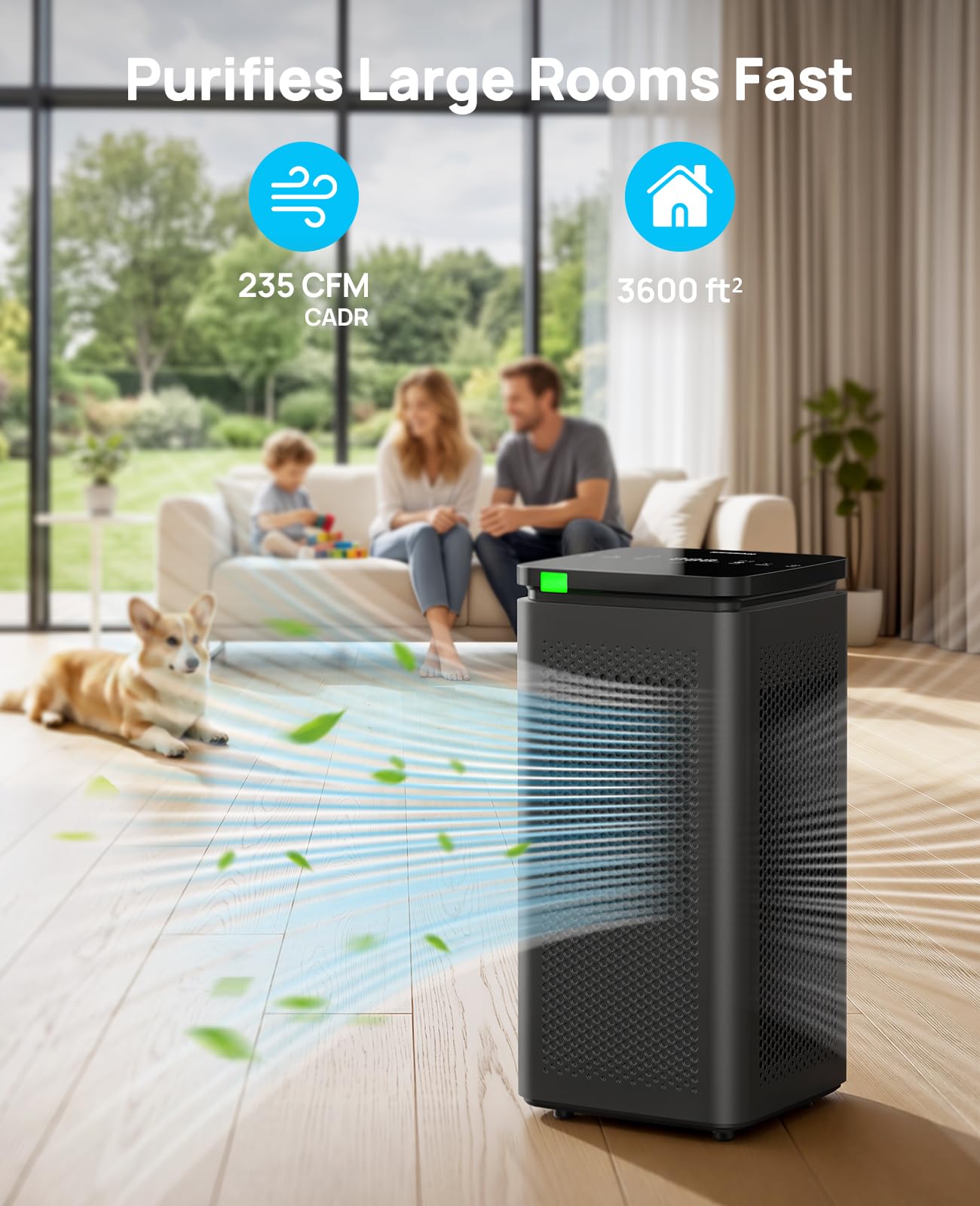 Purificador de aire para habitaciones grandes, modo de suspensión