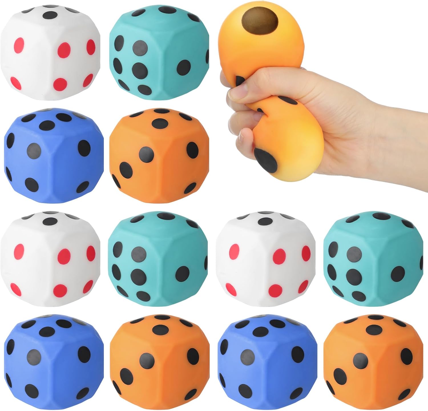 Meooeck 12 Pcs Large Dice Stress Balls 2.36 Inches Cute and Fun Cube Dice Squeeze Balls Relief with Dots 6 Sides for Adults Board Games Birthday Party, to Get Your Luck Numbers, Relieve Stress Anxiety