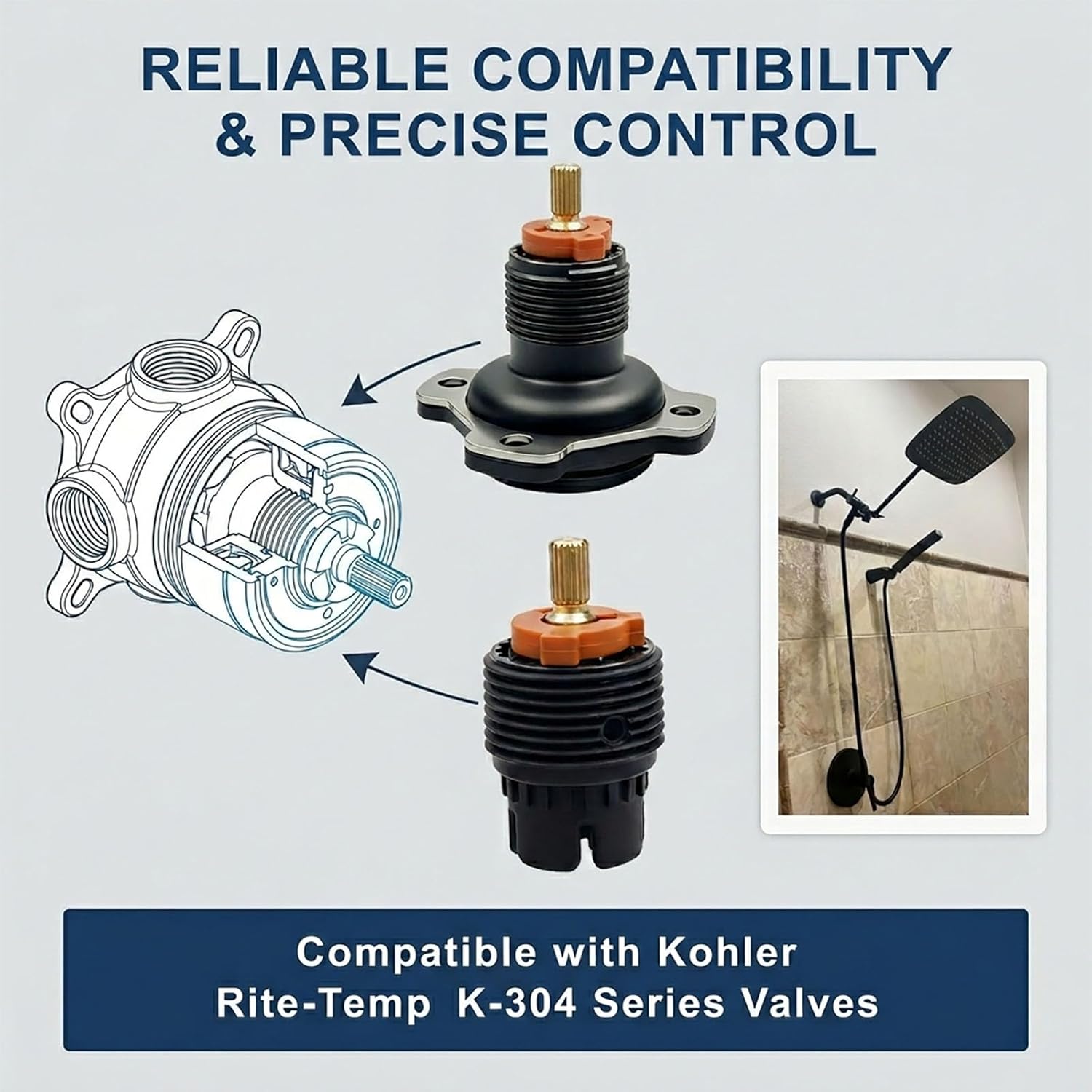 1307346 Mixer Cap Sp Kit & K-10350-NA Deep Rough-In Kit Compatible with Kohler Rite-Temp K-304 Series Valves, 2-in-1 Shower Extension & Retrofit Set Fit for Shower Valve Trim Upgrade