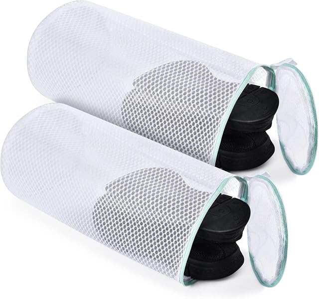 OTraki Mesh Laundry Bag for Shoes Trainers Washing Machine Wash Bag Zippered Shoe Washing Bag Washer Cleaning Protector Net for Sneaker Football Boot Socks Bras Travel, 2 Pack